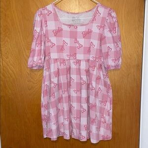 Barbie Pink Plaid Logo Dress Girls Size 14